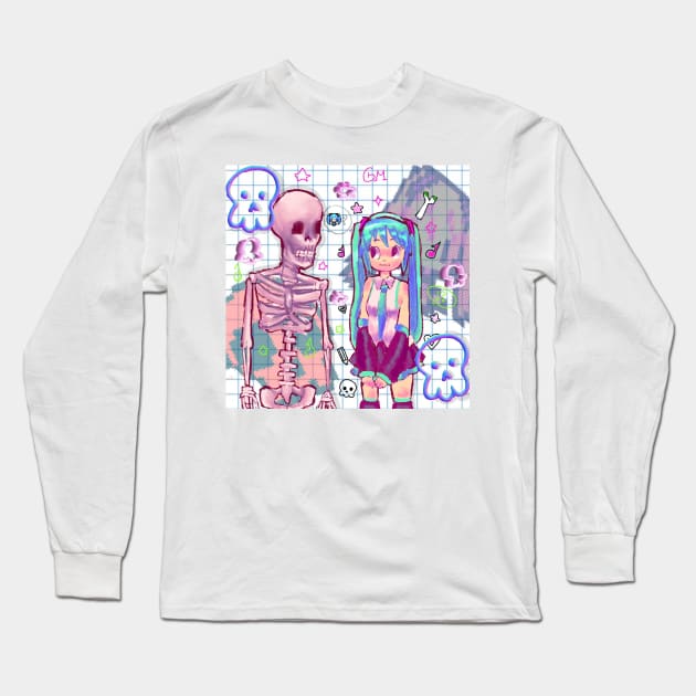 skeleton and hatsune miku Long Sleeve T-Shirt by Galaxyymilk 